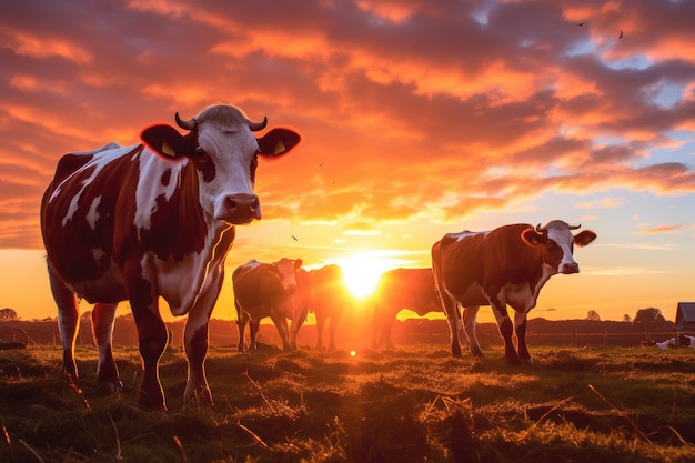 Vacas com o pôr-do-sol
