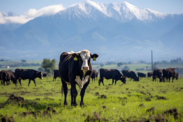 Las vacas disfrutan de los verdes pastos de las montañas Faroff