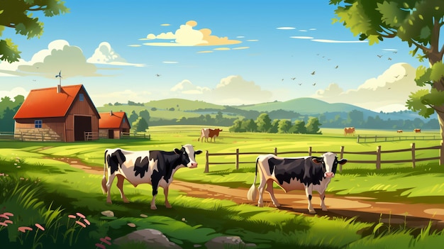 Vacas em uma fazenda no campo para ecologicamente corretas
