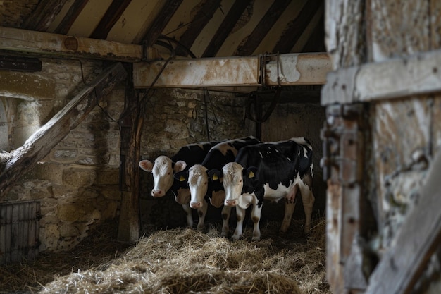 Vacas en un establo en una granja lechera