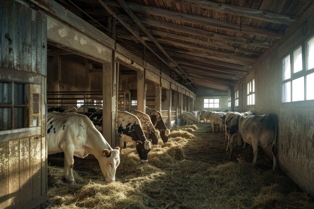 Vacas en un establo en una granja lechera