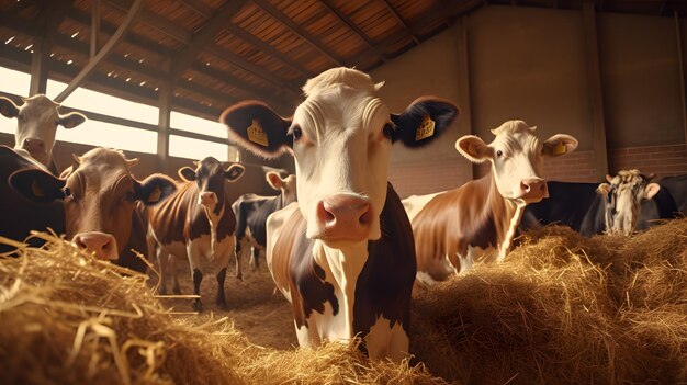 Vacas en el establo Vacas lecheras en el establo Industria agrícola