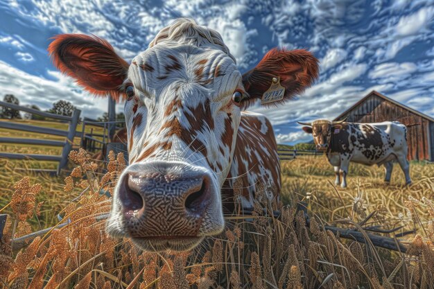 Vacas con etiqueta de ganado en la granja de ganado