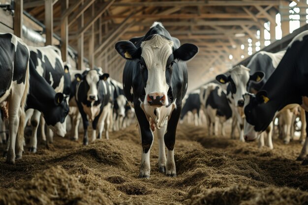 Foto vacas en la industria lechera de la granja