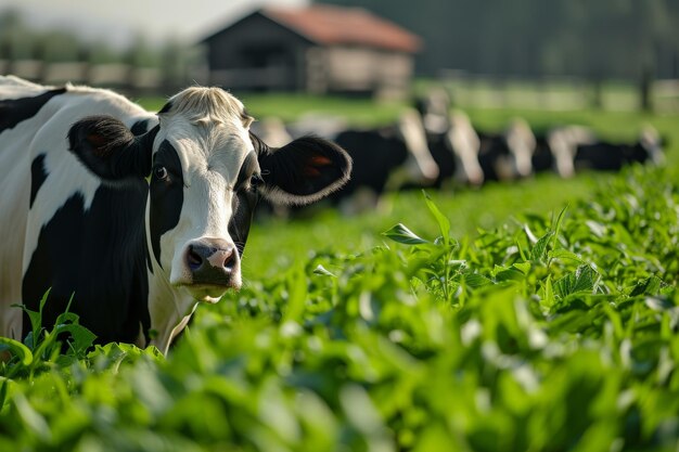 Foto vacas en la industria lechera de la granja