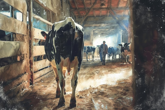 Foto vacas en la industria lechera de la granja
