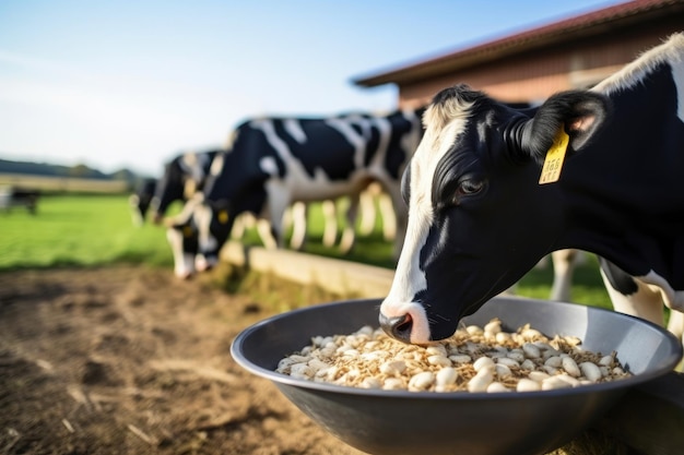 Vacas lecheras disfrutando de alimentación fresca de granja