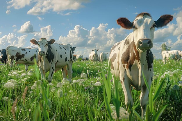 Foto vacas lecheras en los pastos de la granja