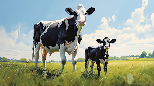 Vacas lecheras y terneros de la granja