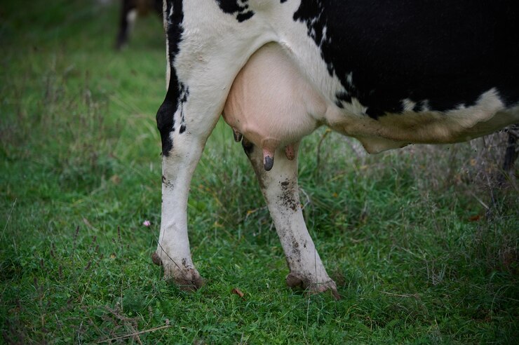 Foto vacas leiteiras pastando em um pasto verde capturado em uma paisagem rural esses animais estão se alimentando calmamente criando uma cena pacífica e natural