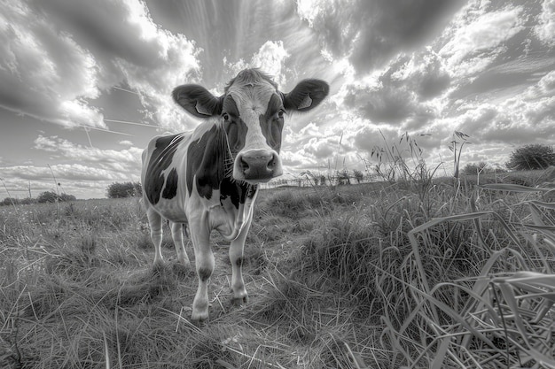 Foto vacas pretas e brancas no soloso campo holandês