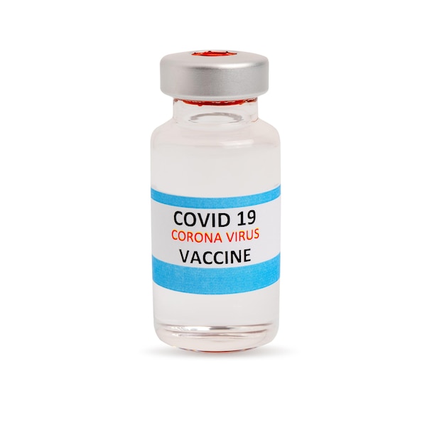 Vacina CORONA vacina COVID19 com seringa em fundo branco