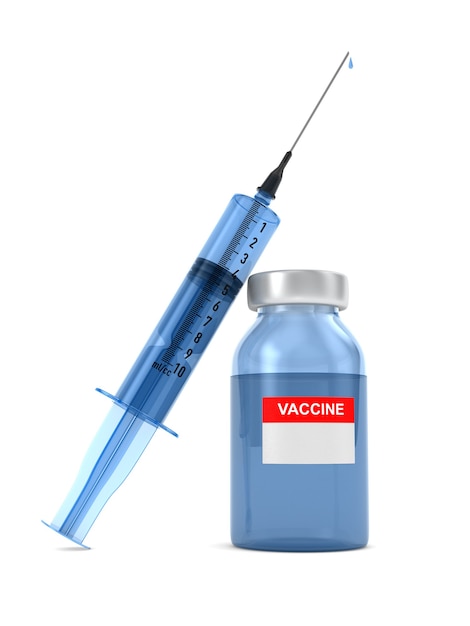 Vacina em frasco e seringa em branco.