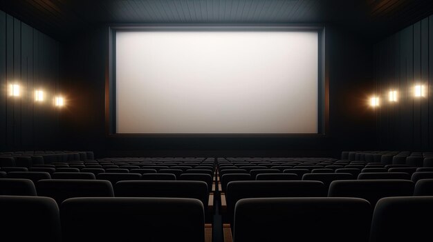 Foto vacío de cine en con pantalla blanca en blanco súper realista ultra detallado ultra alta resolución