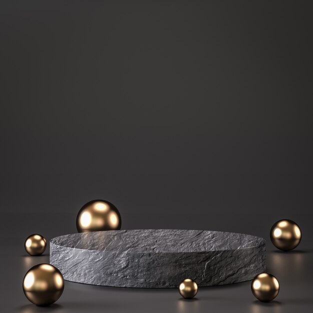 Vacío elegante y abstracto Un podio premium en negro y dorado