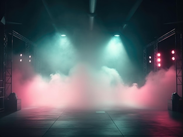 vacío escenario fondo escena foco borde luz podio niebla nubes concierto pista de baile rosa verde