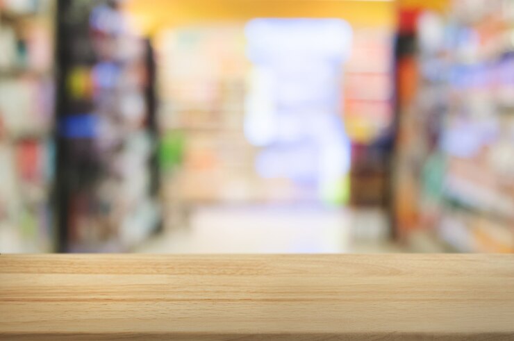 vacío, madera, mesa, borrosa, centro comercial, departamento, Tienda, Plano de fondo
