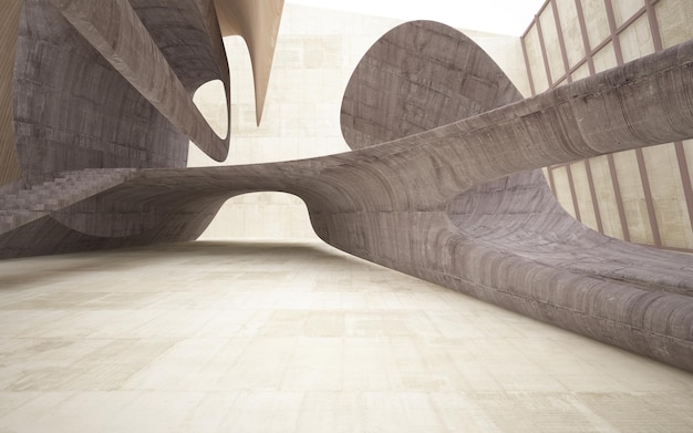 Vacío oscuro abstracto hormigón y madera interior liso Antecedentes arquitectónicos Ilustración 3D