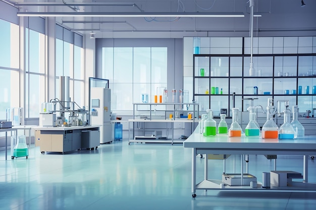 vacío sin personas laboratorio de investigación química con diferentes equipos científico lugar de trabajo ciencia educación química concepto laboratorio moderno interior plano horizontal