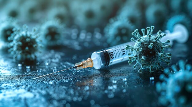 Foto vacunas de vanguardia que combaten los virus pandémicos globales en una ilustración de primer plano