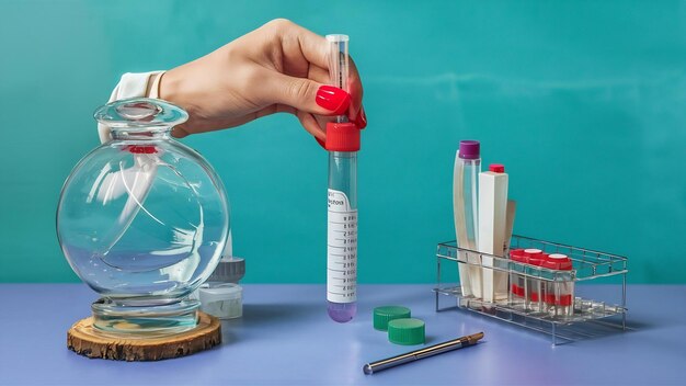 Vacutainer o tubo de ensayo en el laboratorio sobre la mesa