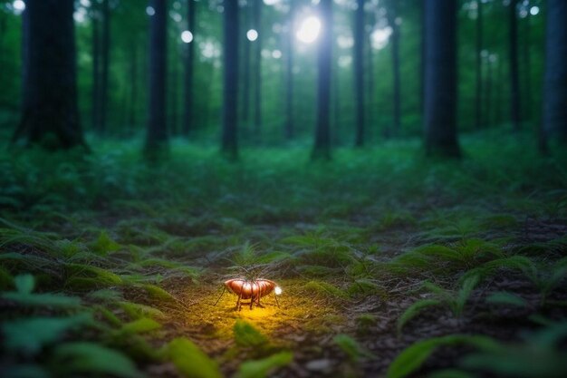 Vaga-lumes brilhando na floresta à noite