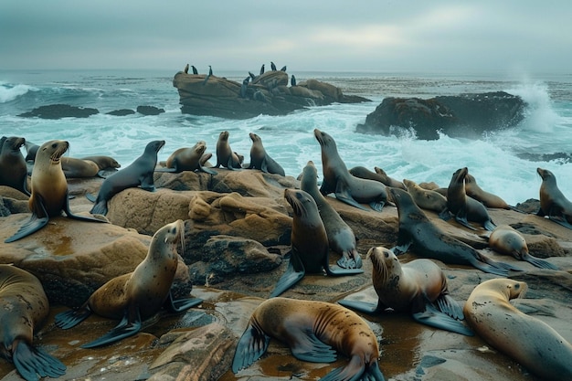 Vaga por el refugio costero donde los leones marinos se bañan generativo ai