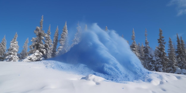 Un vagabundo de nieve está en la nieve y el cielo es azul.