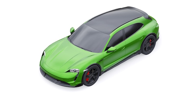 Vagón deportivo eléctrico verde para áreas urbanas y rurales renderizado 3d