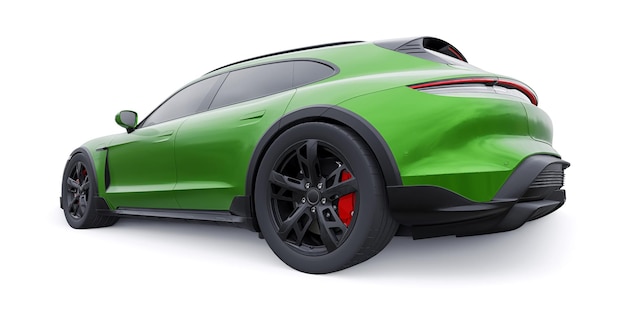 Vagón deportivo eléctrico verde para áreas urbanas y rurales renderizado 3d