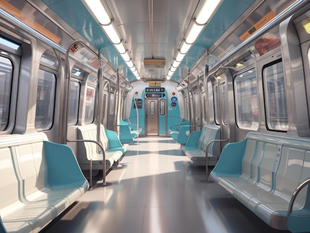 Foto el vagón de metro está vacío en el interior de la sección transversal del metro.