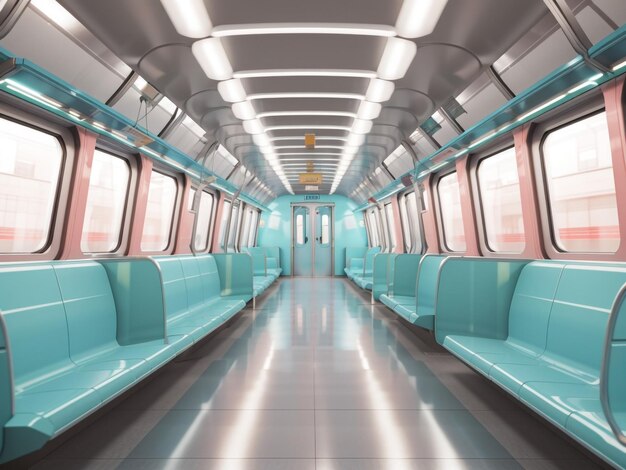 Foto el vagón de metro está vacío en el interior de la sección transversal del metro.