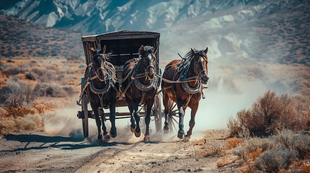 Vagón occidental antiguo tirado por caballos