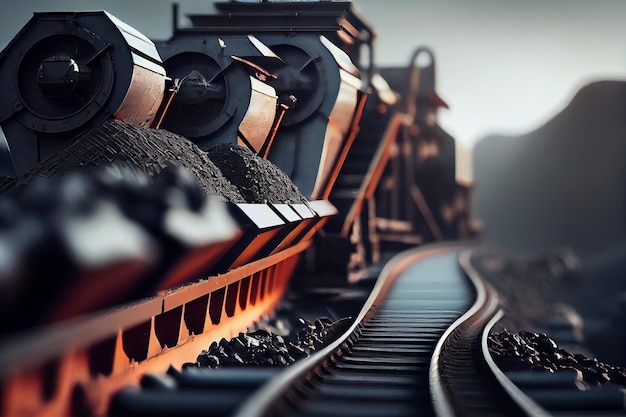 Foto vagones de ferrocarril con mineral de hierro industrial backgroundgenerative ai