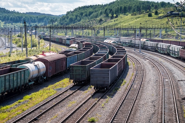 Vagones de mercancías en la estación de ferrocarril