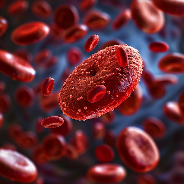 una vaina de células sanguíneas con un punto rojo en el medio