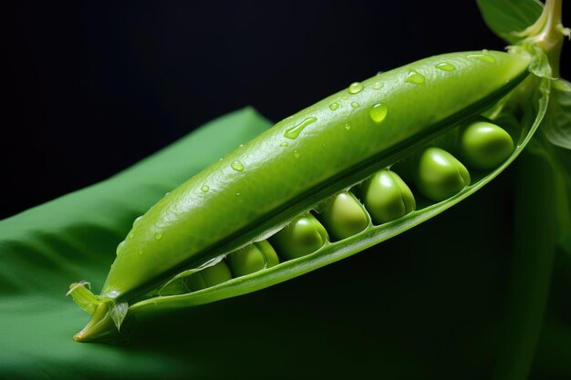 Vaina de guisante verde sobre fondo verde