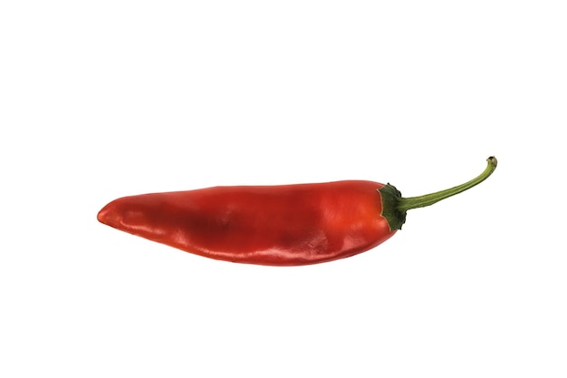 Una vaina de pimiento rojo picante aislado sobre un fondo blanco.