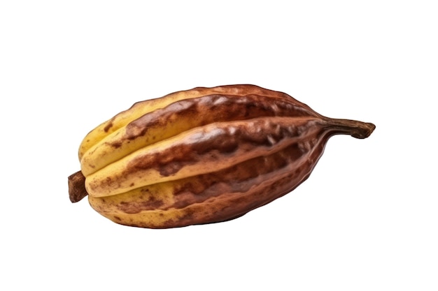 Vainas de cacao y pila de frijoles aislado sobre fondo blanco.