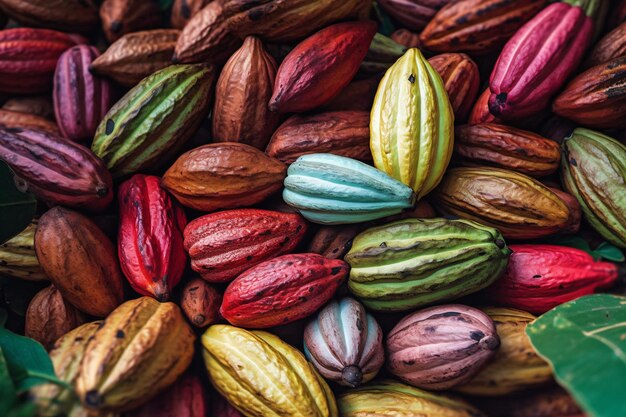 Las vainas de cacao de varios colores de fondo de papel tapiz