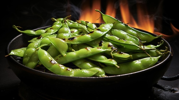 Foto las vainas de guisantes a la parrilla