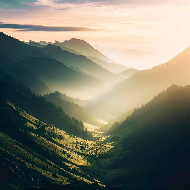 Vale de montanha ao nascer do sol Paisagem natural de verão na Eslováquia