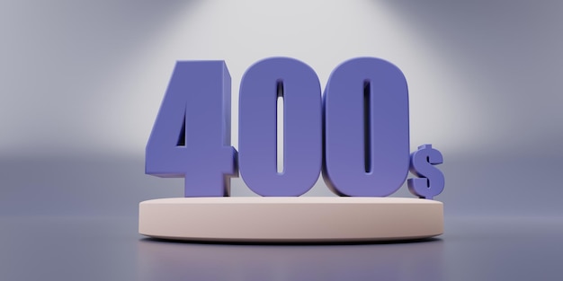 Vale-presente modelo de cartão de 400 dólares promoção de negócios cupom de verificação de valor de loja azul renderização 3d
