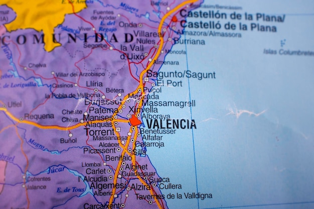 Valencia resaltada en un mapa de España