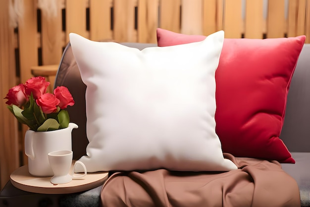 Valentine Throw pillow cushion mockup de produto Dia dos Namorados Mockup de travesseiro branco