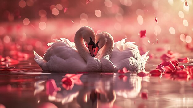 Foto valentines casal de cisnes fundo