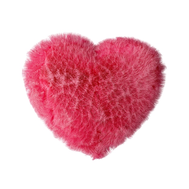 Valentinsgrußkonzept rosa flauschiges Herz isoliert auf weißem Hintergrund 3D-Rendering