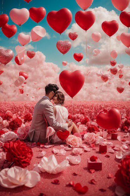 Valentinspaar mit Herzballons