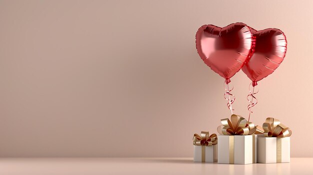 Valentinstag 3D-Rendered Hintergrund mit Geschenkbox Ballon weiche Oberflächenlicht-Design