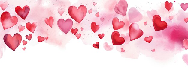 Valentinstag Aquarell-Hintergrundbanner mit Kopierraum rote lila Herzen